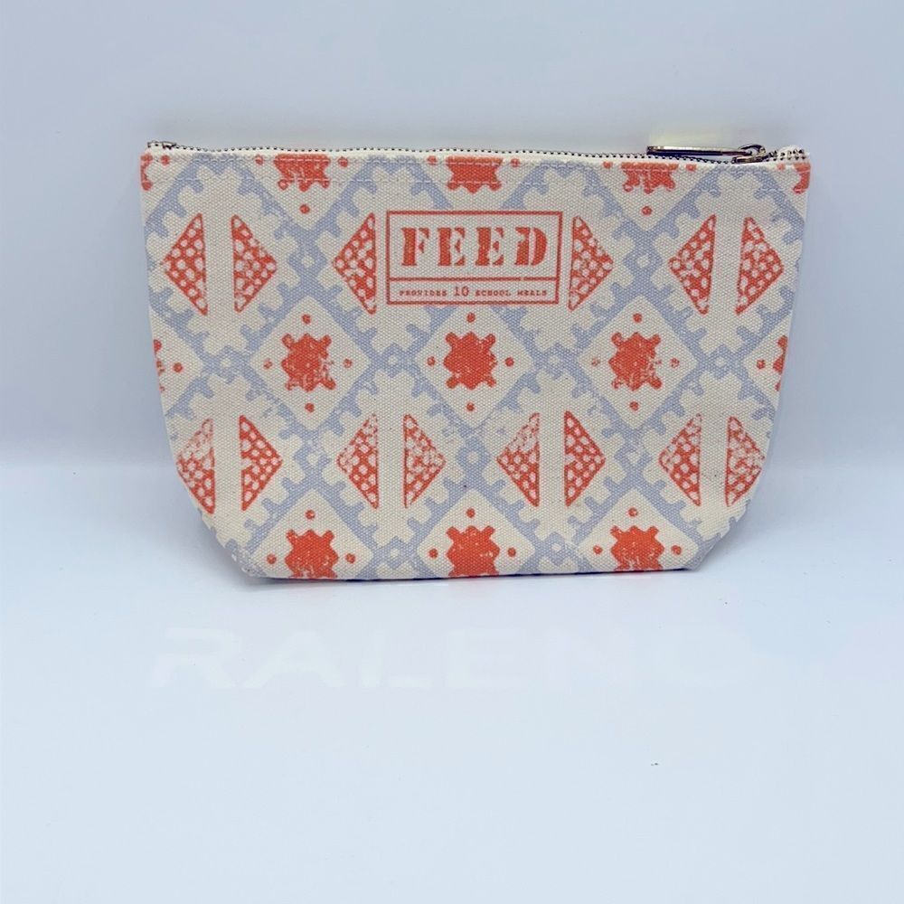 THE FEED PROJECT Orange and Grey Zip Pouch Cosmetic Bag